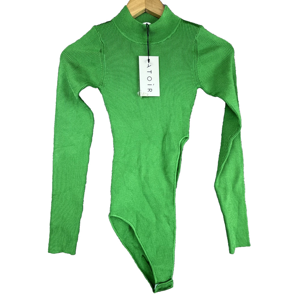 Atoir Home Run Bodysuit Womens 4 Kelly Green Rib Knit Asymmetrical High Cut